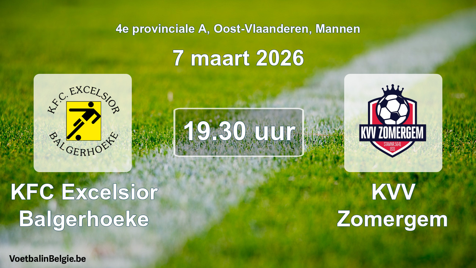 Scheduled match men football: KFC Excelsior Balgerhoeke - KVV Zomergem (7 March 2026)