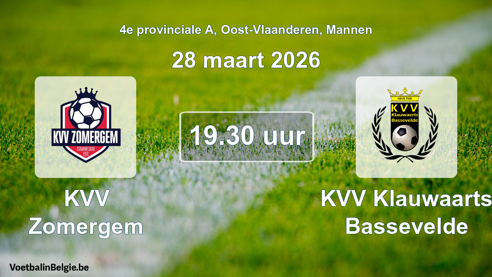 Scheduled match men football: KVV Zomergem - KVV Klauwaarts Bassevelde (28 March 2026)