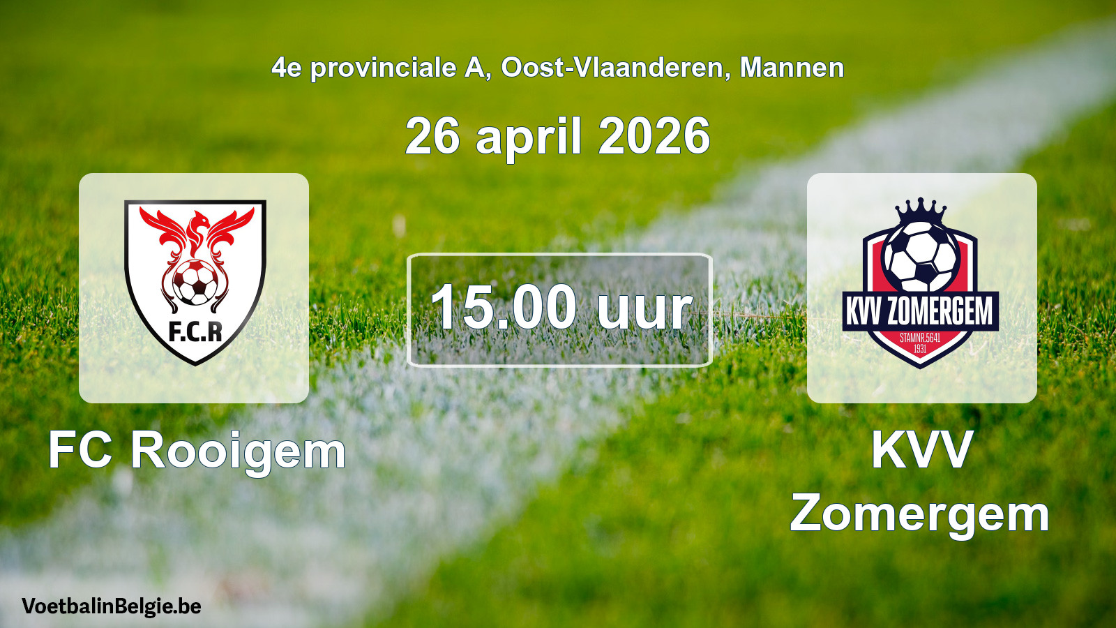 Match prévu football hommes: FC Rooigem - KVV Zomergem (26 avril 2026)