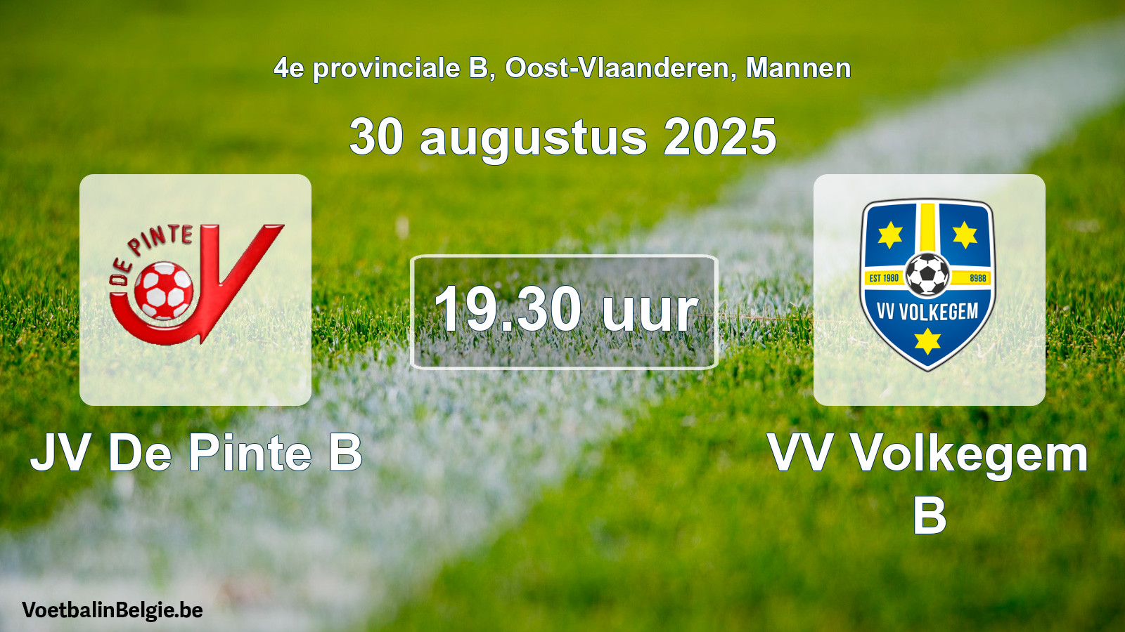 Geplande wedstrijd mannenvoetbal: JV De Pinte B - VV Volkegem B (30 augustus 2025)
