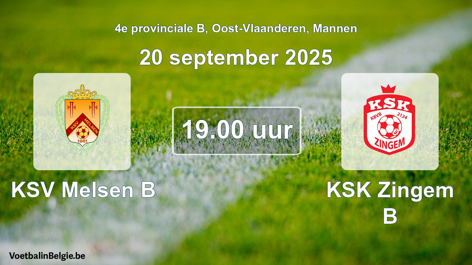 Scheduled match men football: KSV Melsen B - KSK Zingem B (20 September 2025)