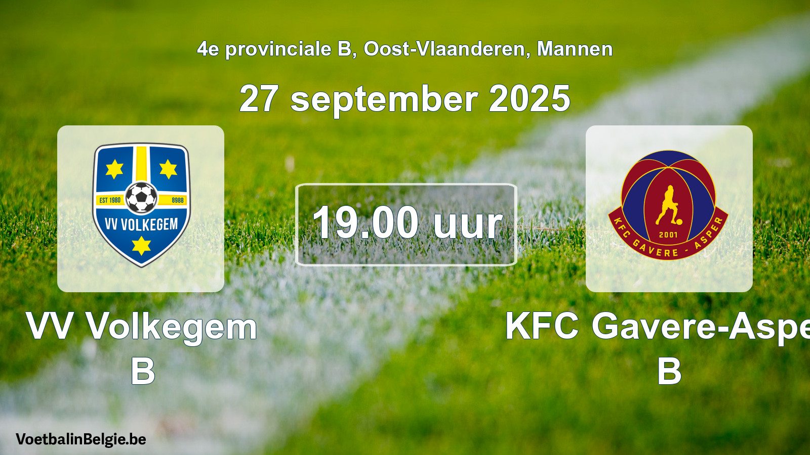 Scheduled match men football: VV Volkegem B - KFC Gavere-Asper B (27 September 2025)