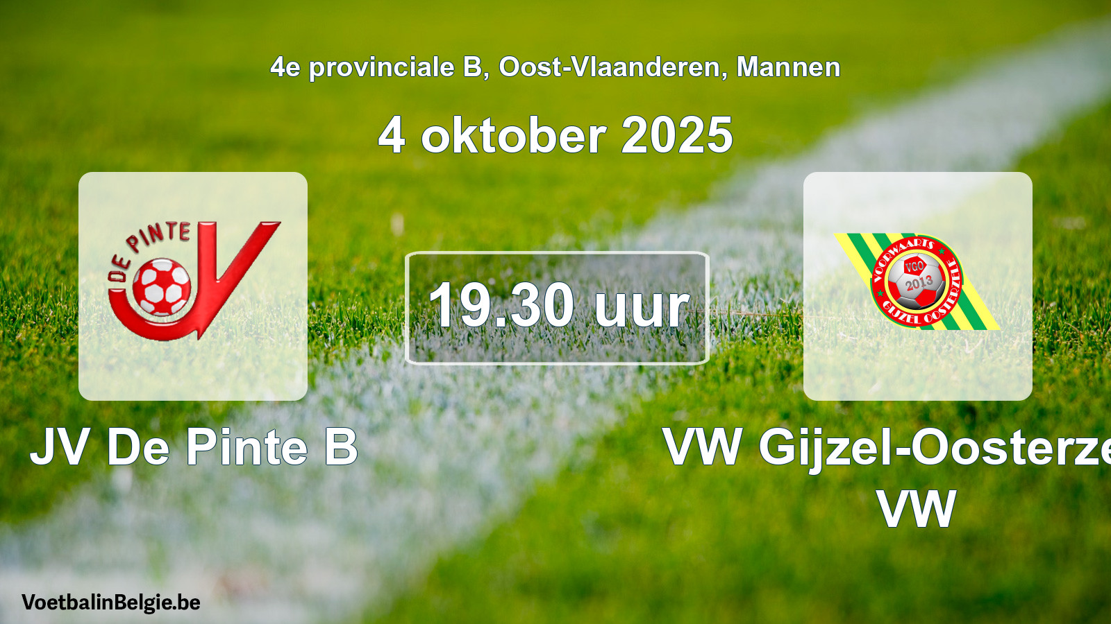 Scheduled match men football: JV De Pinte B - VW Gijzel-Oosterzele VW (4 October 2025)