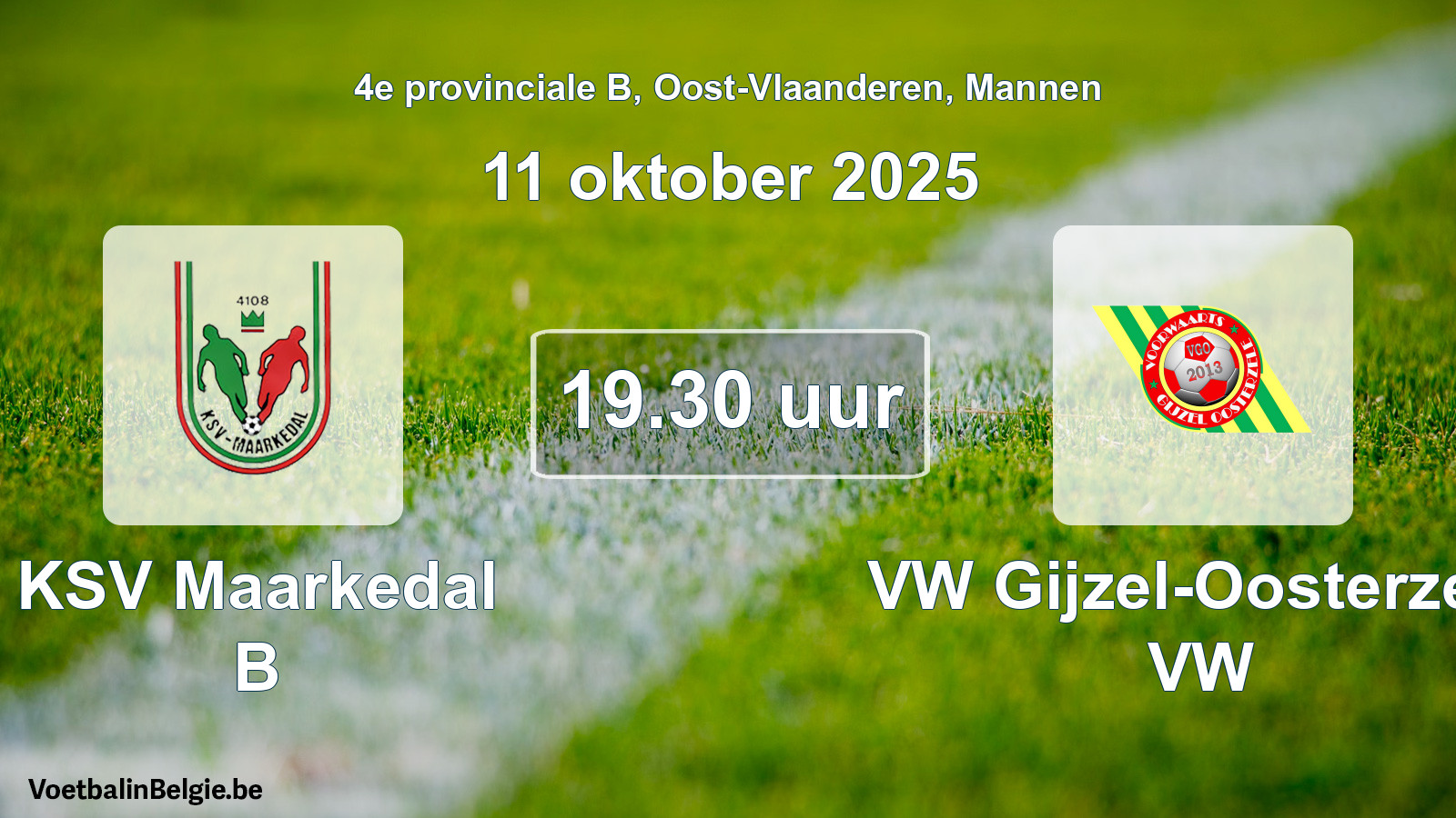 Geplande wedstrijd mannenvoetbal: KSV Maarkedal B - VW Gijzel-Oosterzele VW (11 oktober 2025)