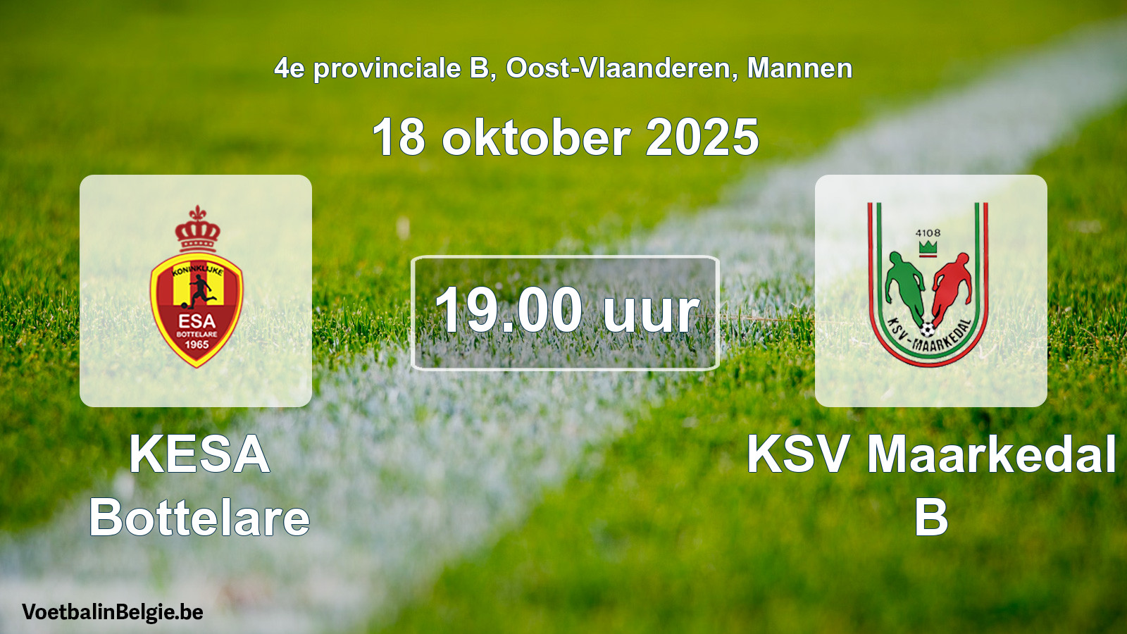 Geplande wedstrijd mannenvoetbal: KESA Bottelare - KSV Maarkedal B (18 oktober 2025)