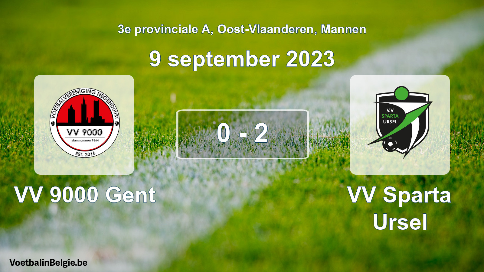 Gespeelde wedstrijd mannenvoetbal: VV 9000 Gent - VV Sparta Ursel 0 - 2 (9 september 2023)