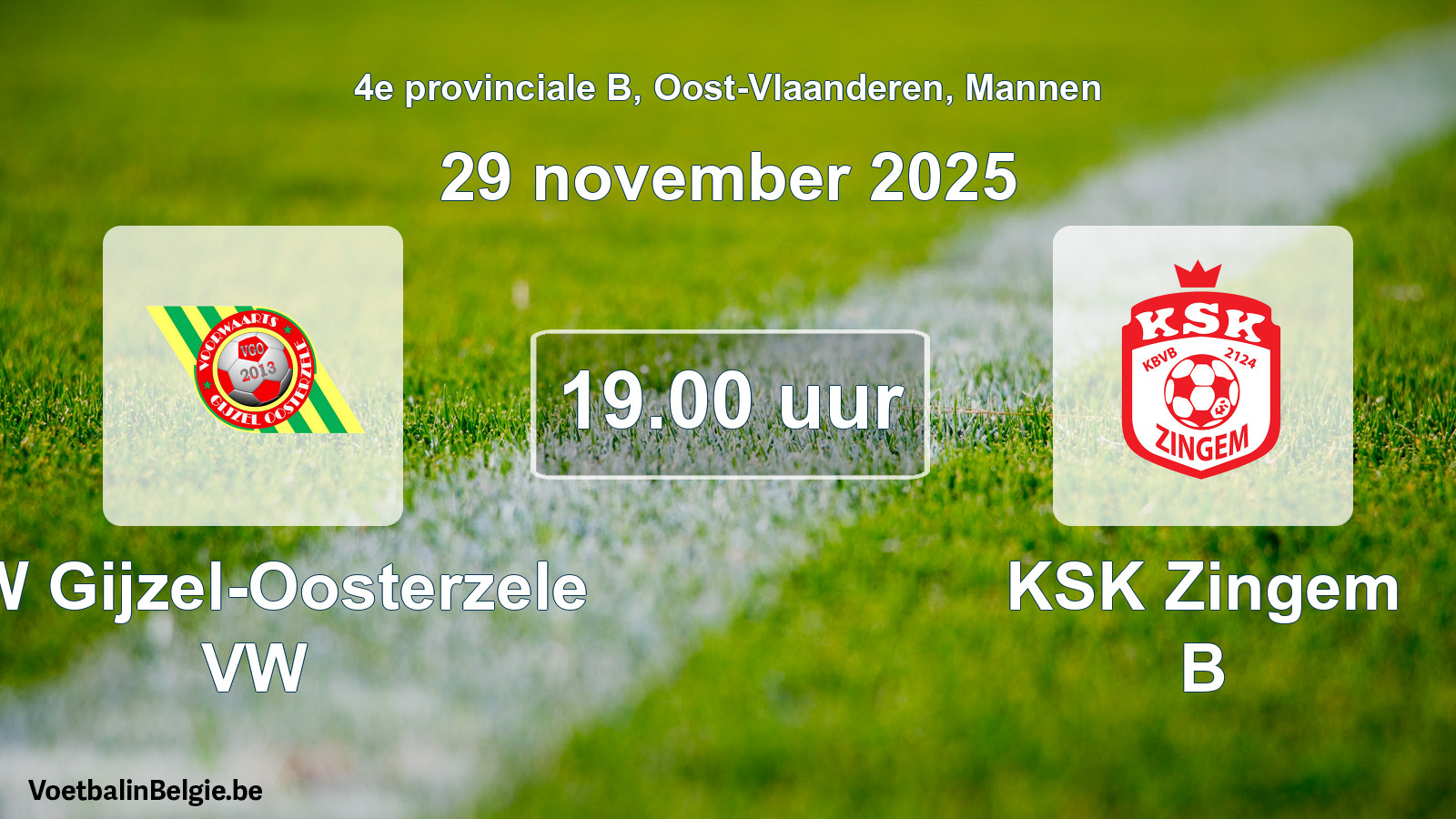 Geplande wedstrijd mannenvoetbal: VW Gijzel-Oosterzele VW - KSK Zingem B (29 november 2025)