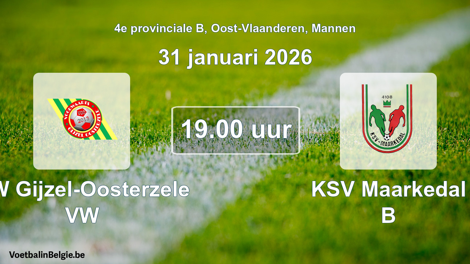 Scheduled match men football: VW Gijzel-Oosterzele VW - KSV Maarkedal B (31 January 2026)