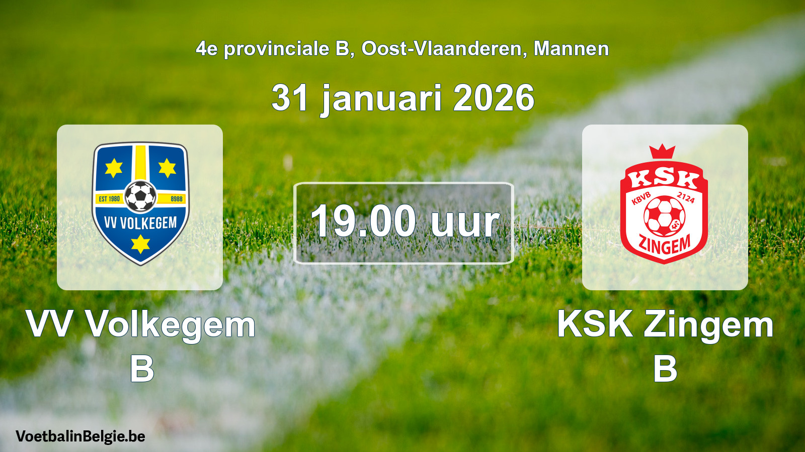 Scheduled match men football: VV Volkegem B - KSK Zingem B (31 January 2026)