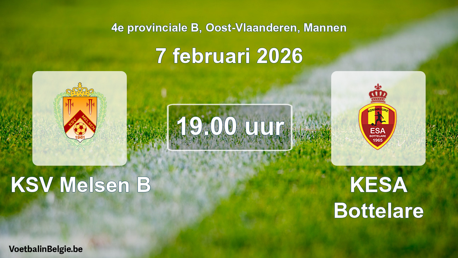 Scheduled match men football: KSV Melsen B - KESA Bottelare (7 February 2026)