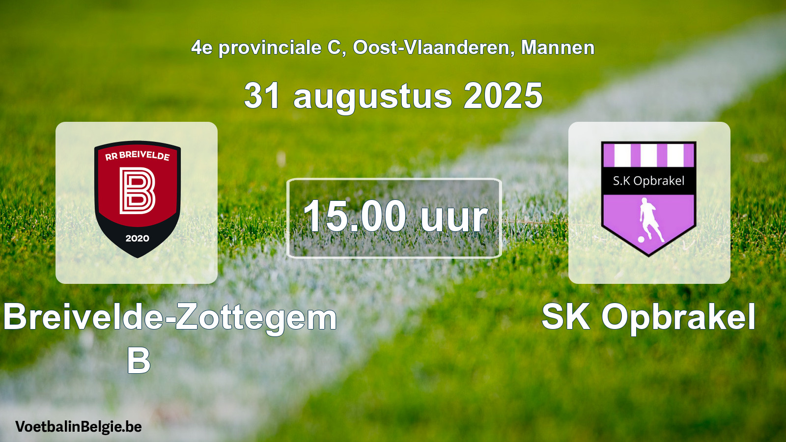 Scheduled match men football: RR Breivelde-Zottegem B - SK Opbrakel (31 August 2025)