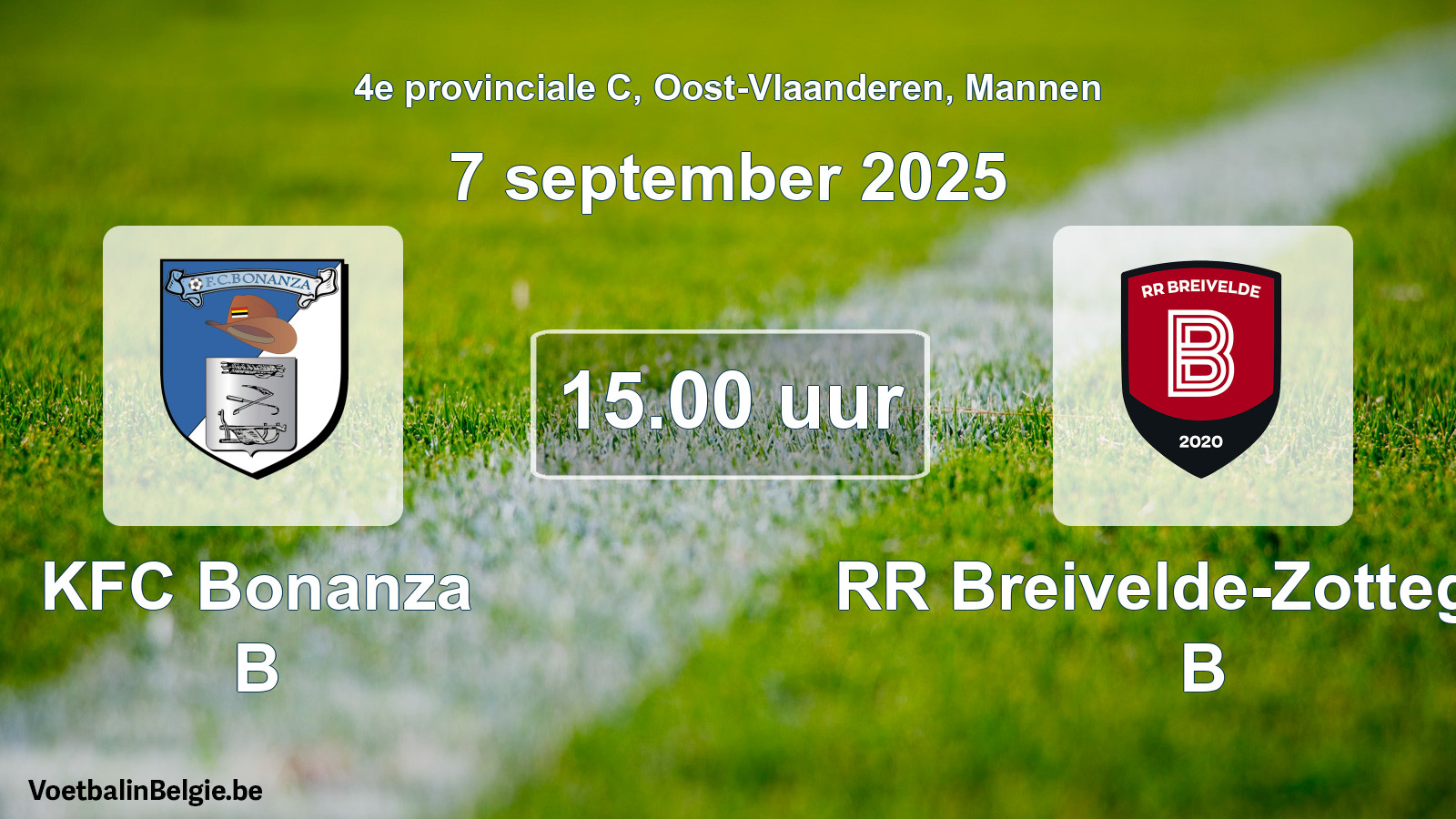 Scheduled match men football: KFC Bonanza B - RR Breivelde-Zottegem B (7 September 2025)