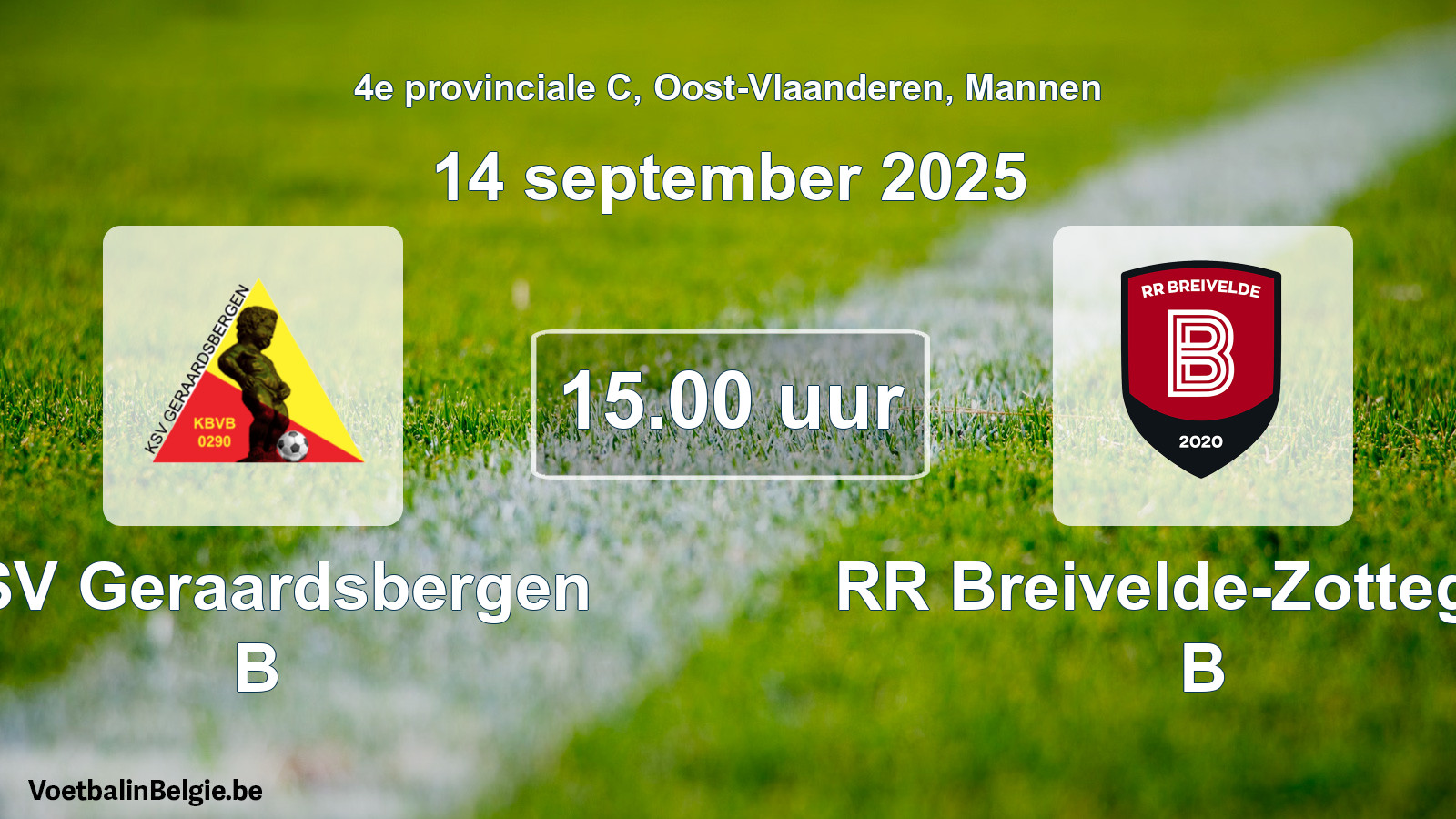 Scheduled match men football: KSV Geraardsbergen B - RR Breivelde-Zottegem B (14 September 2025)