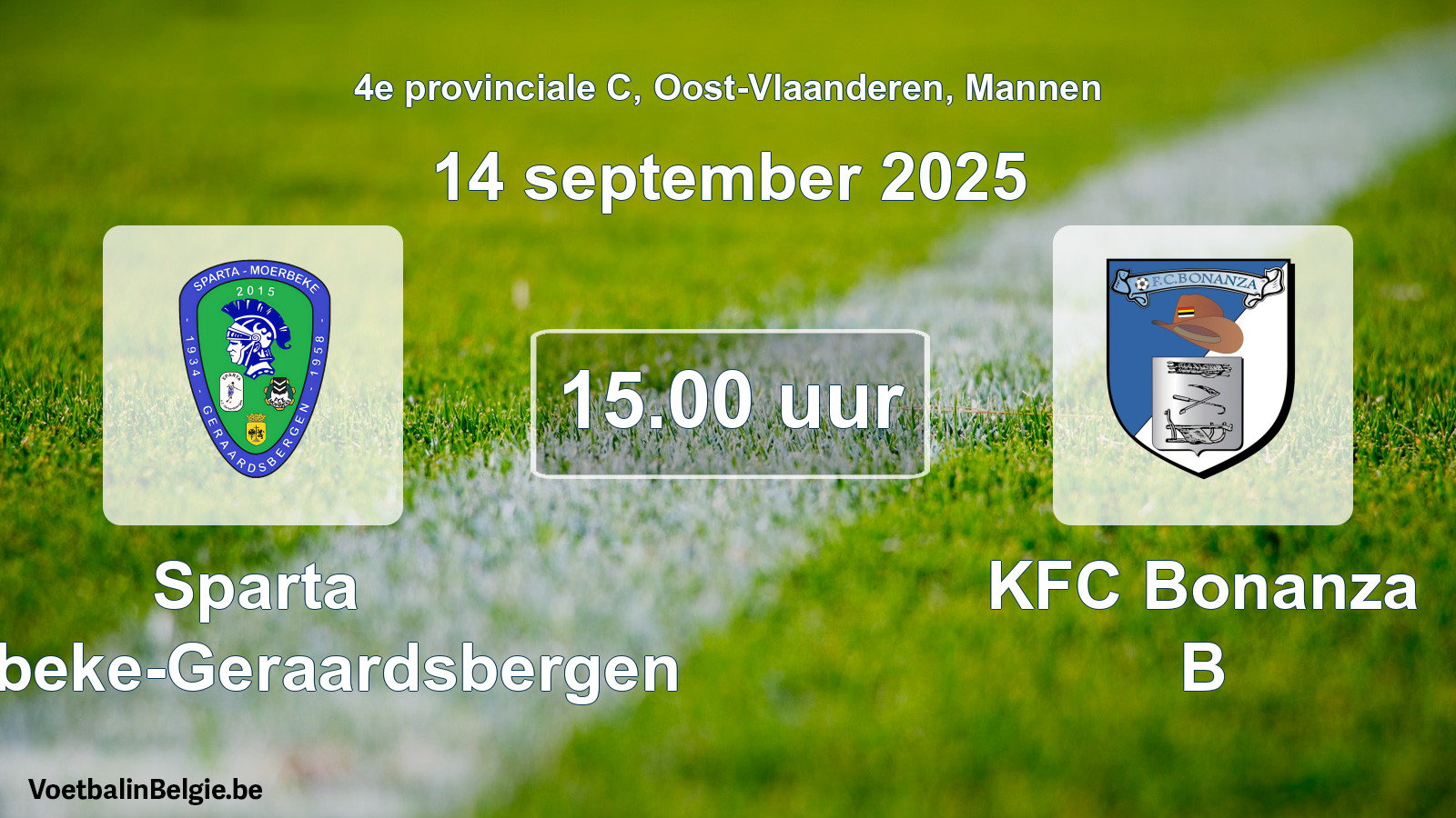 Geplande wedstrijd mannenvoetbal: Sparta Moerbeke-Geraardsbergen - KFC Bonanza B (14 september 2025)