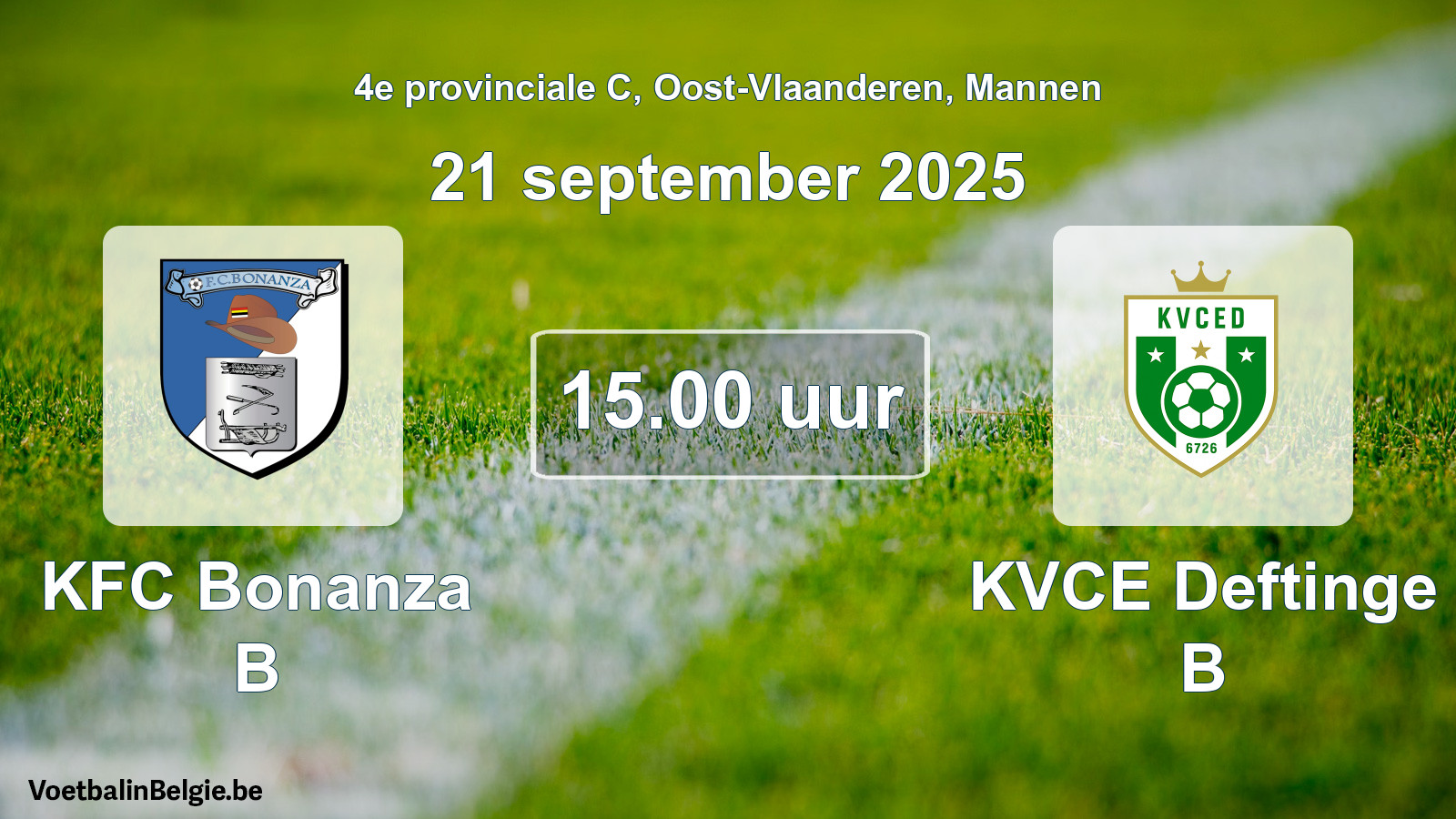 Scheduled match men football: KFC Bonanza B - KVCE Deftinge B (21 September 2025)