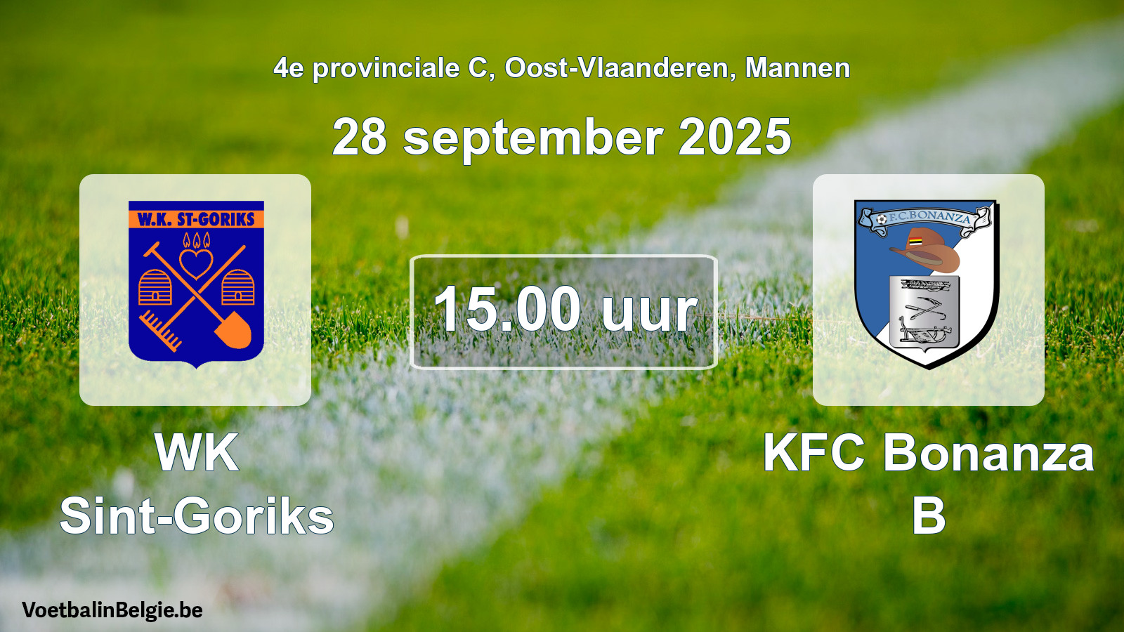 Scheduled match men football: WK Sint-Goriks - KFC Bonanza B (28 September 2025)