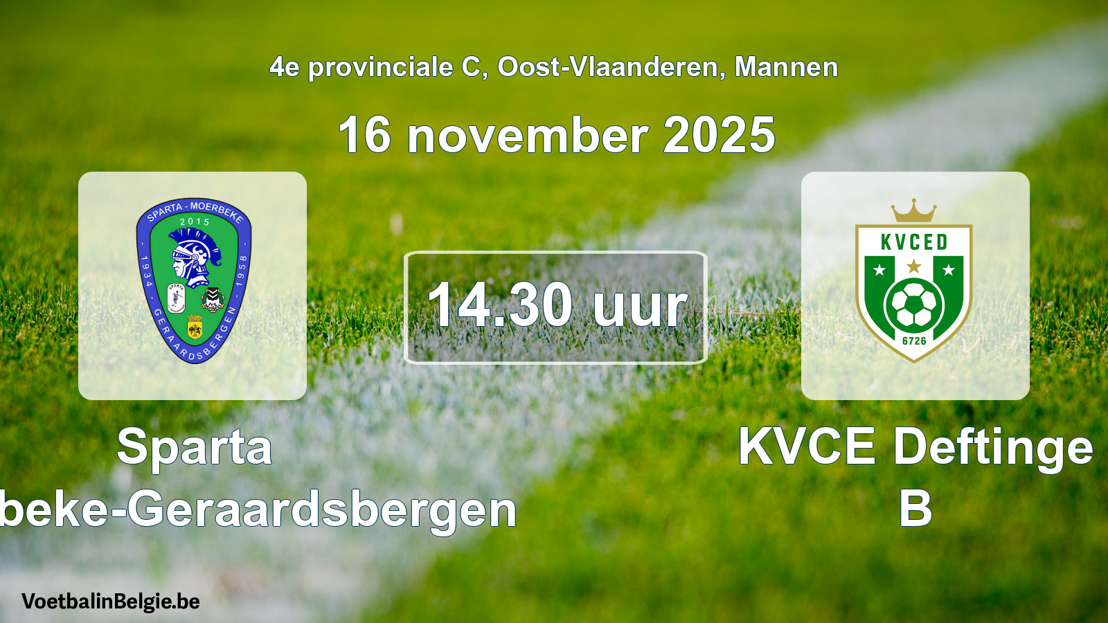 Scheduled match men football: Sparta Moerbeke-Geraardsbergen - KVCE Deftinge B (16 November 2025)