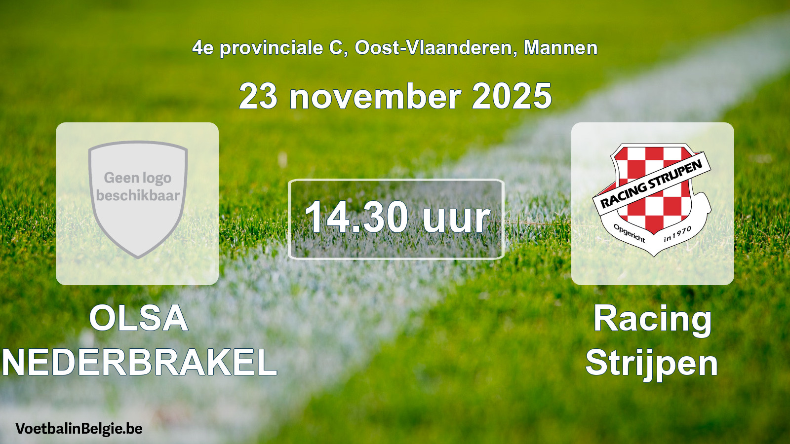 Geplande wedstrijd mannenvoetbal: OLSA NEDERBRAKEL - Racing Strijpen (23 november 2025)