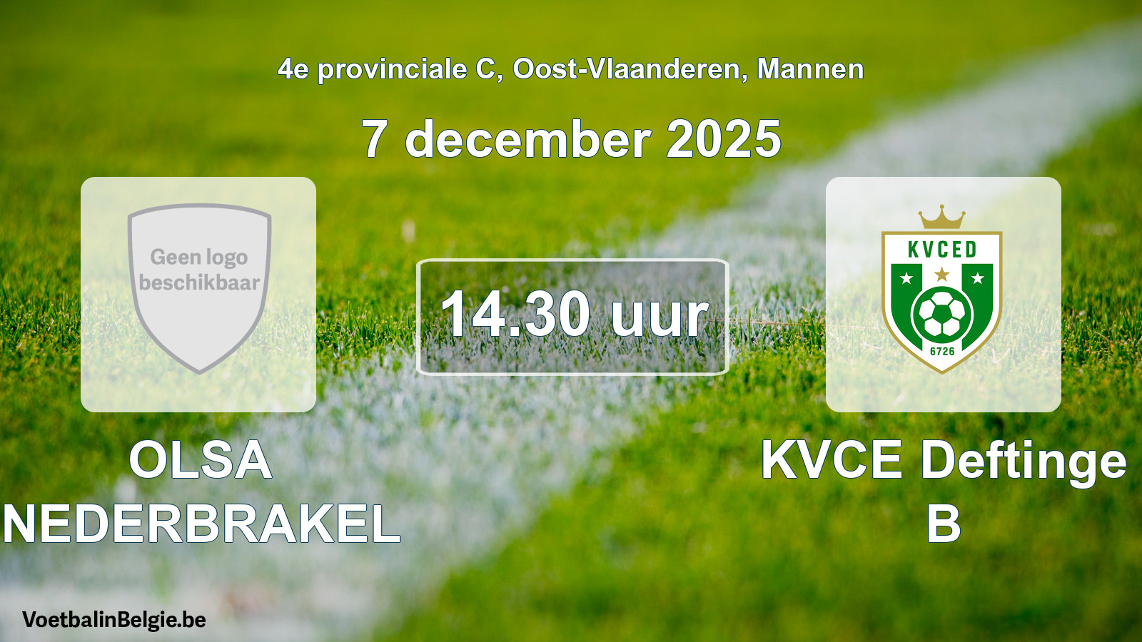 Scheduled match men football: OLSA NEDERBRAKEL - KVCE Deftinge B (7 December 2025)