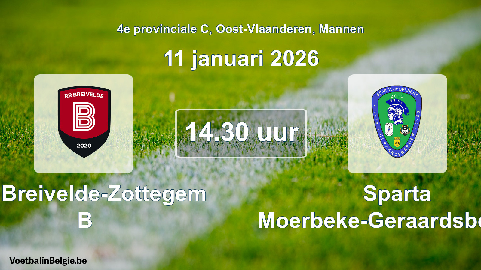 Scheduled match men football: RR Breivelde-Zottegem B - Sparta Moerbeke-Geraardsbergen (11 January 2026)