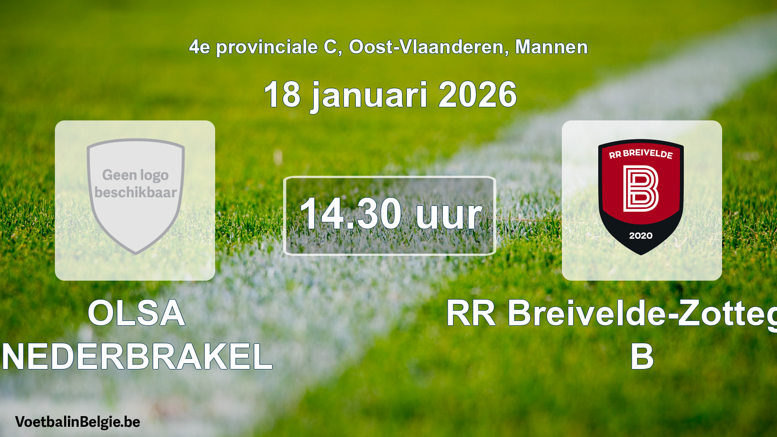 Geplande wedstrijd mannenvoetbal: OLSA NEDERBRAKEL - RR Breivelde-Zottegem B (18 januari 2026)