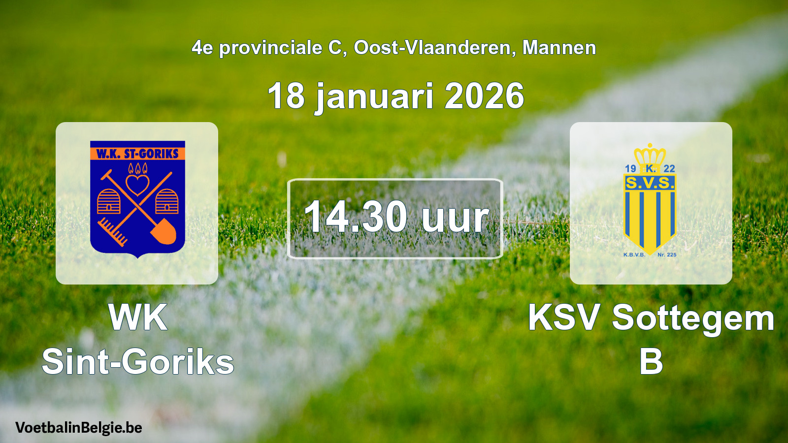 Scheduled match men football: WK Sint-Goriks - KSV Sottegem B (18 January 2026)