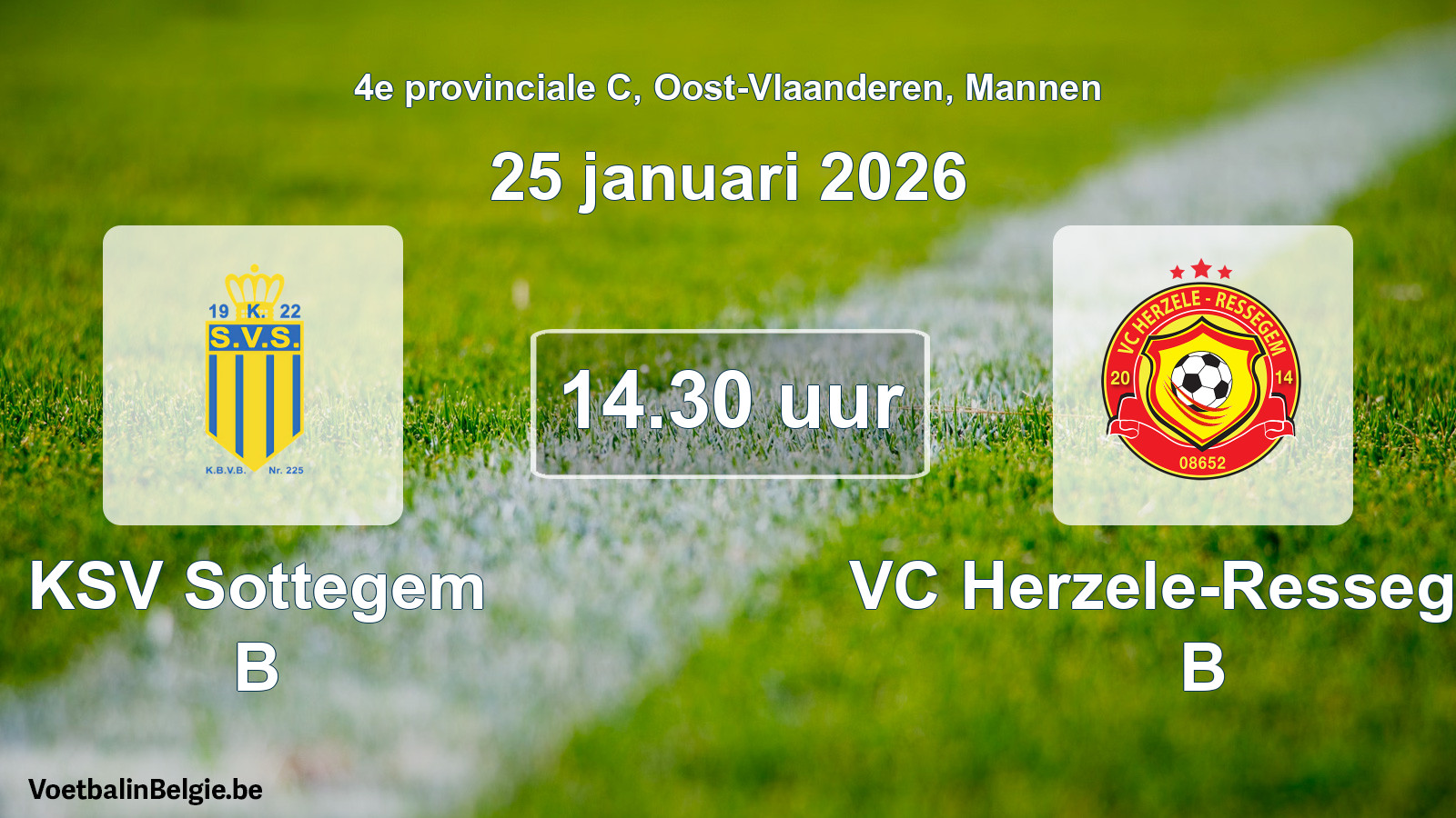 Geplande wedstrijd mannenvoetbal: KSV Sottegem B - VC Herzele-Ressegem B (25 januari 2026)