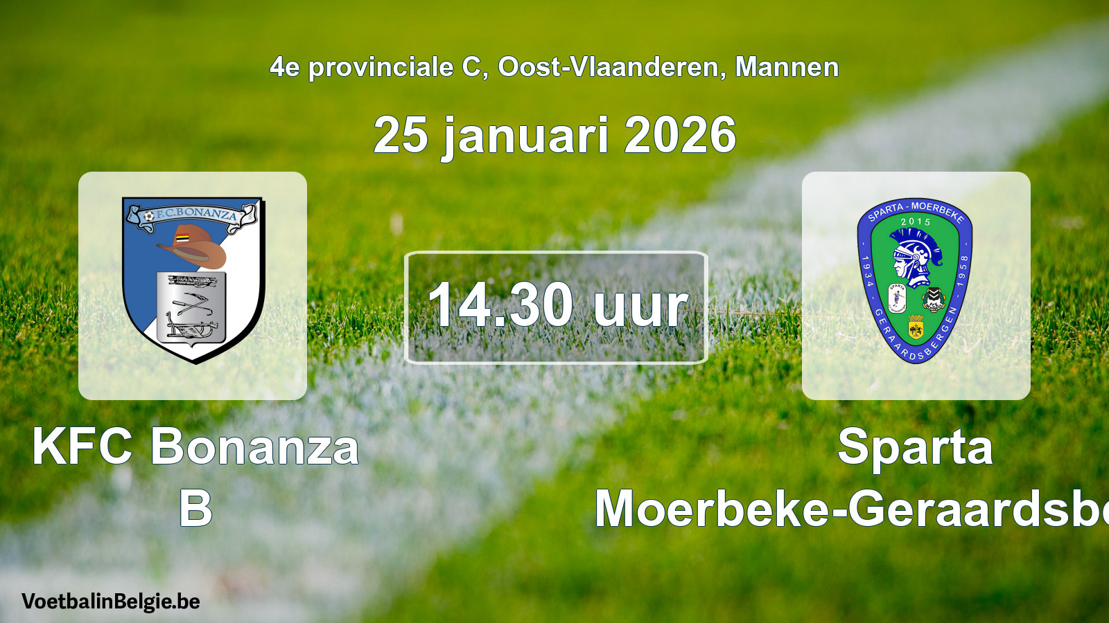 Geplande wedstrijd mannenvoetbal: KFC Bonanza B - Sparta Moerbeke-Geraardsbergen (25 januari 2026)