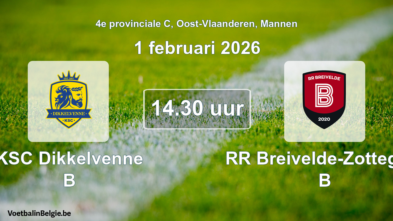 Geplande wedstrijd mannenvoetbal: KSC Dikkelvenne B - RR Breivelde-Zottegem B (1 februari 2026)