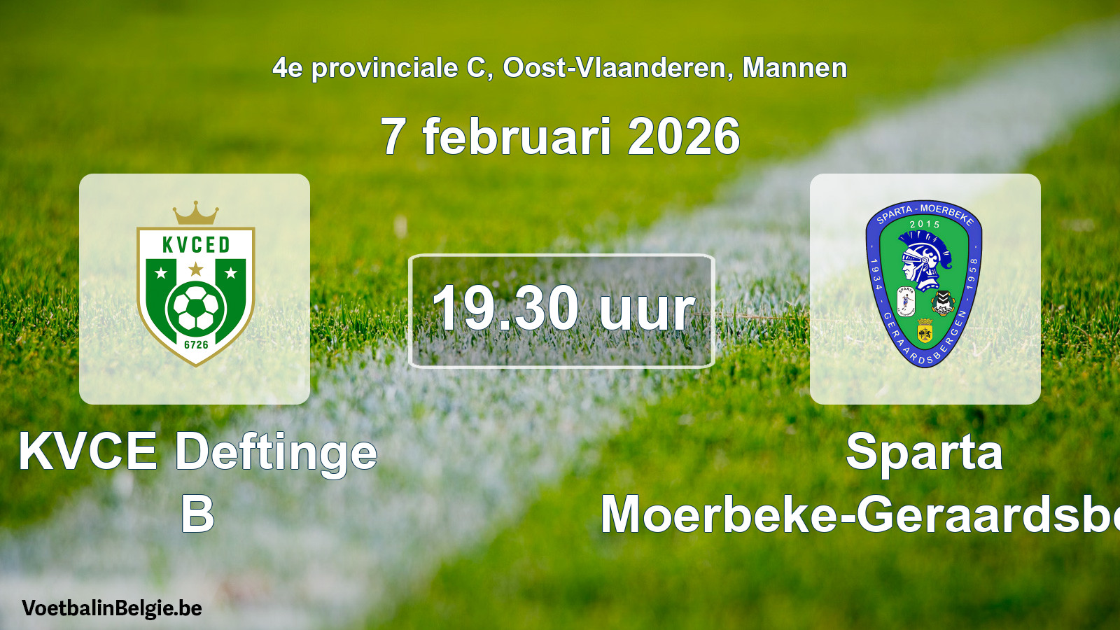 Scheduled match men football: KVCE Deftinge B - Sparta Moerbeke-Geraardsbergen (7 February 2026)