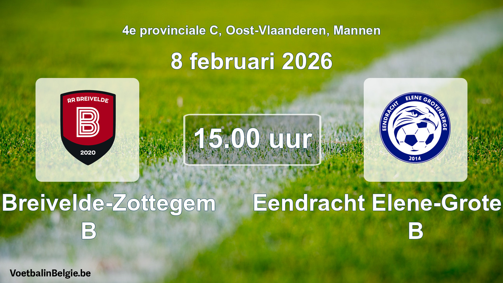Geplande wedstrijd mannenvoetbal: RR Breivelde-Zottegem B - Eendracht Elene-Grotenberge B (8 februari 2026)