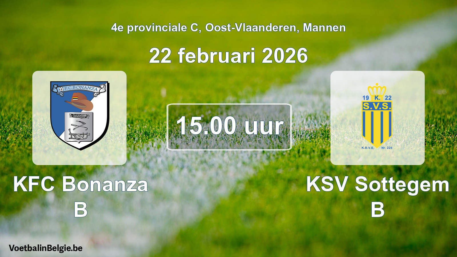 Scheduled match men football: KFC Bonanza B - KSV Sottegem B (22 February 2026)
