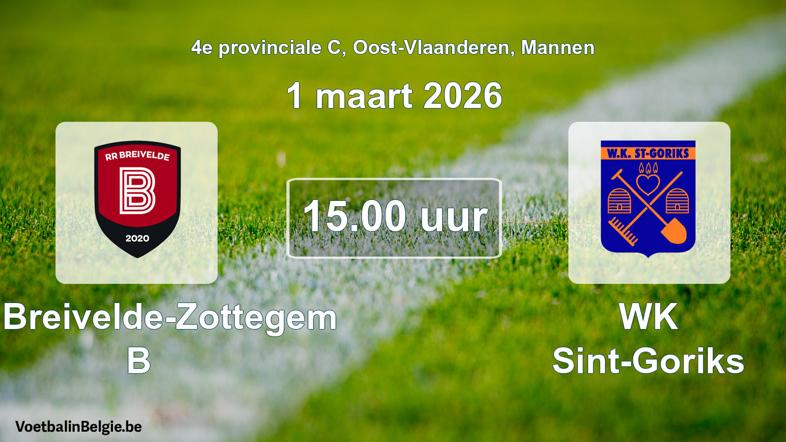 Scheduled match men football: RR Breivelde-Zottegem B - WK Sint-Goriks (1 March 2026)