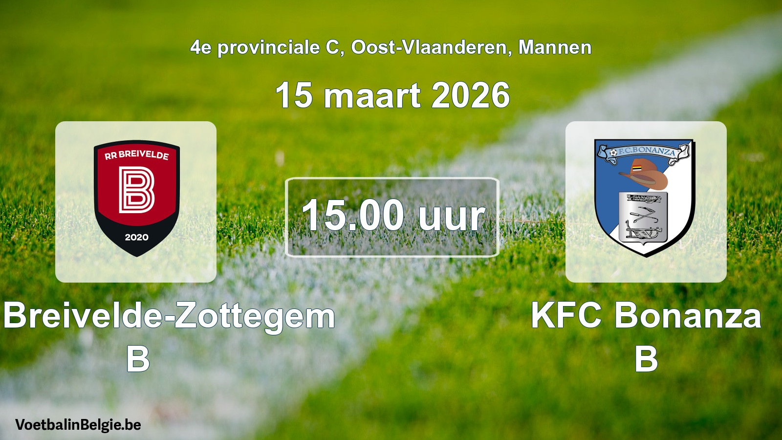 Scheduled match men football: RR Breivelde-Zottegem B - KFC Bonanza B (15 March 2026)