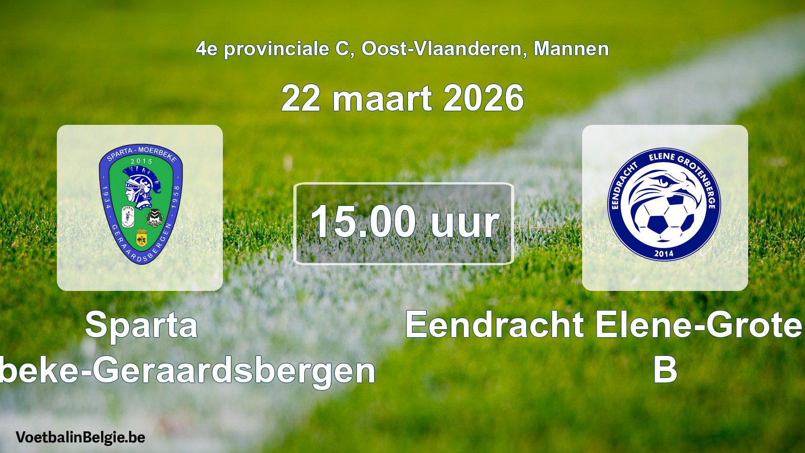 Geplande wedstrijd mannenvoetbal: Sparta Moerbeke-Geraardsbergen - Eendracht Elene-Grotenberge B (22 maart 2026)
