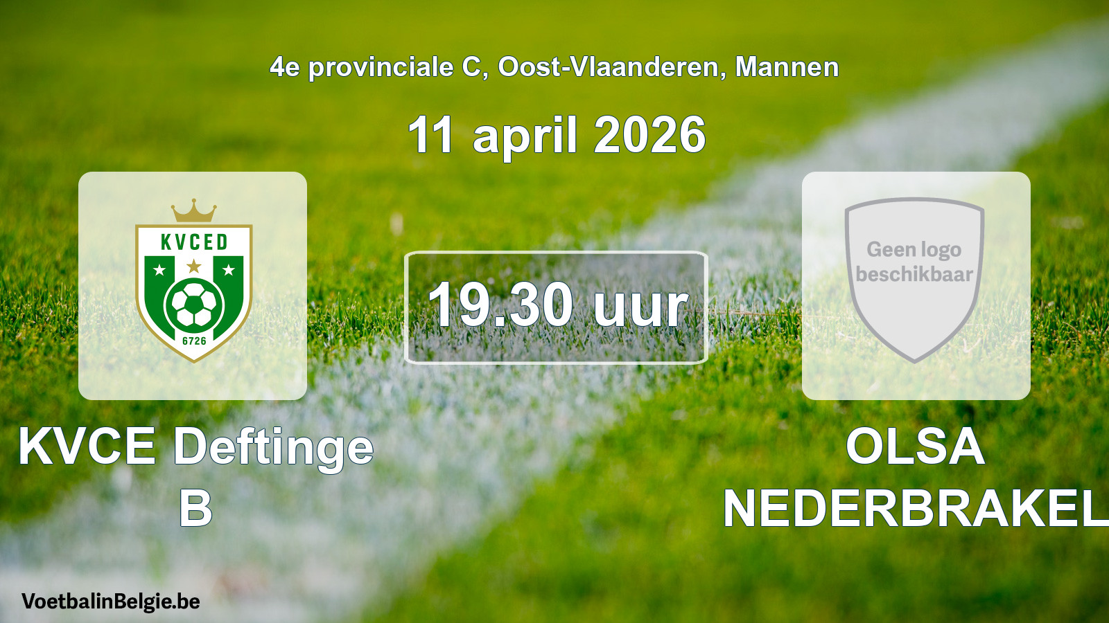 Scheduled match men football: KVCE Deftinge B - OLSA NEDERBRAKEL (11 April 2026)