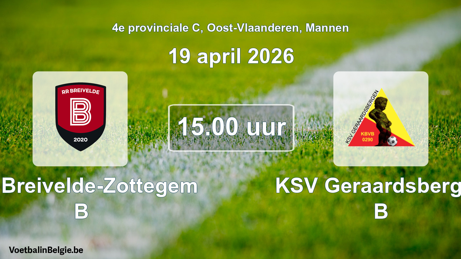 Scheduled match men football: RR Breivelde-Zottegem B - KSV Geraardsbergen B (19 April 2026)