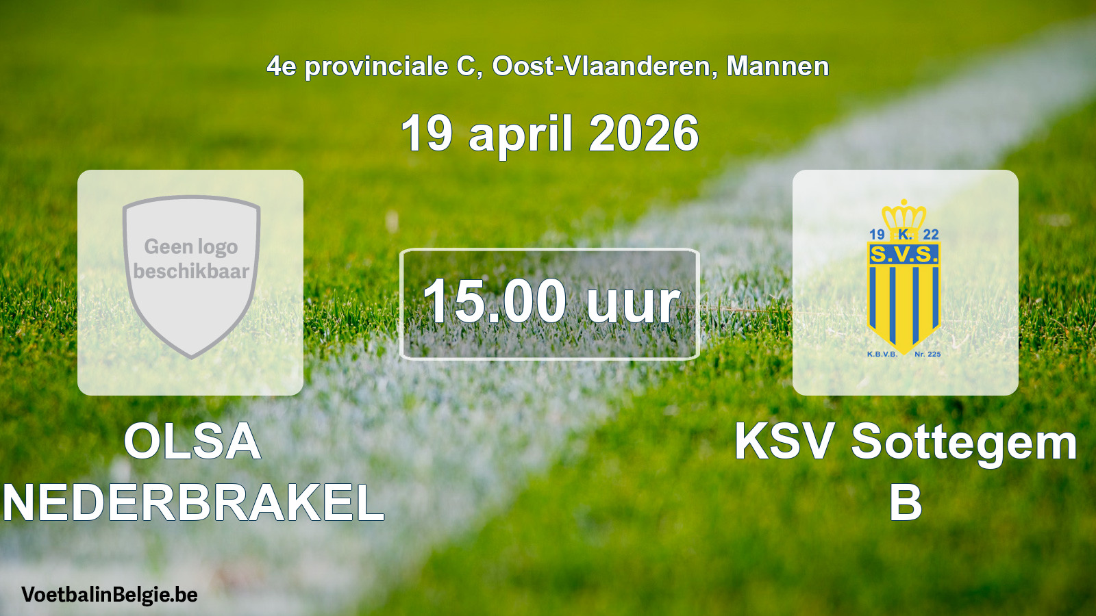 Scheduled match men football: OLSA NEDERBRAKEL - KSV Sottegem B (19 April 2026)