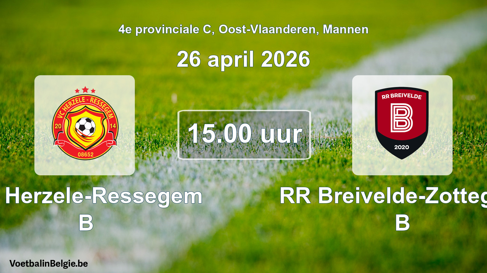 Geplande wedstrijd mannenvoetbal: VC Herzele-Ressegem B - RR Breivelde-Zottegem B (26 april 2026)