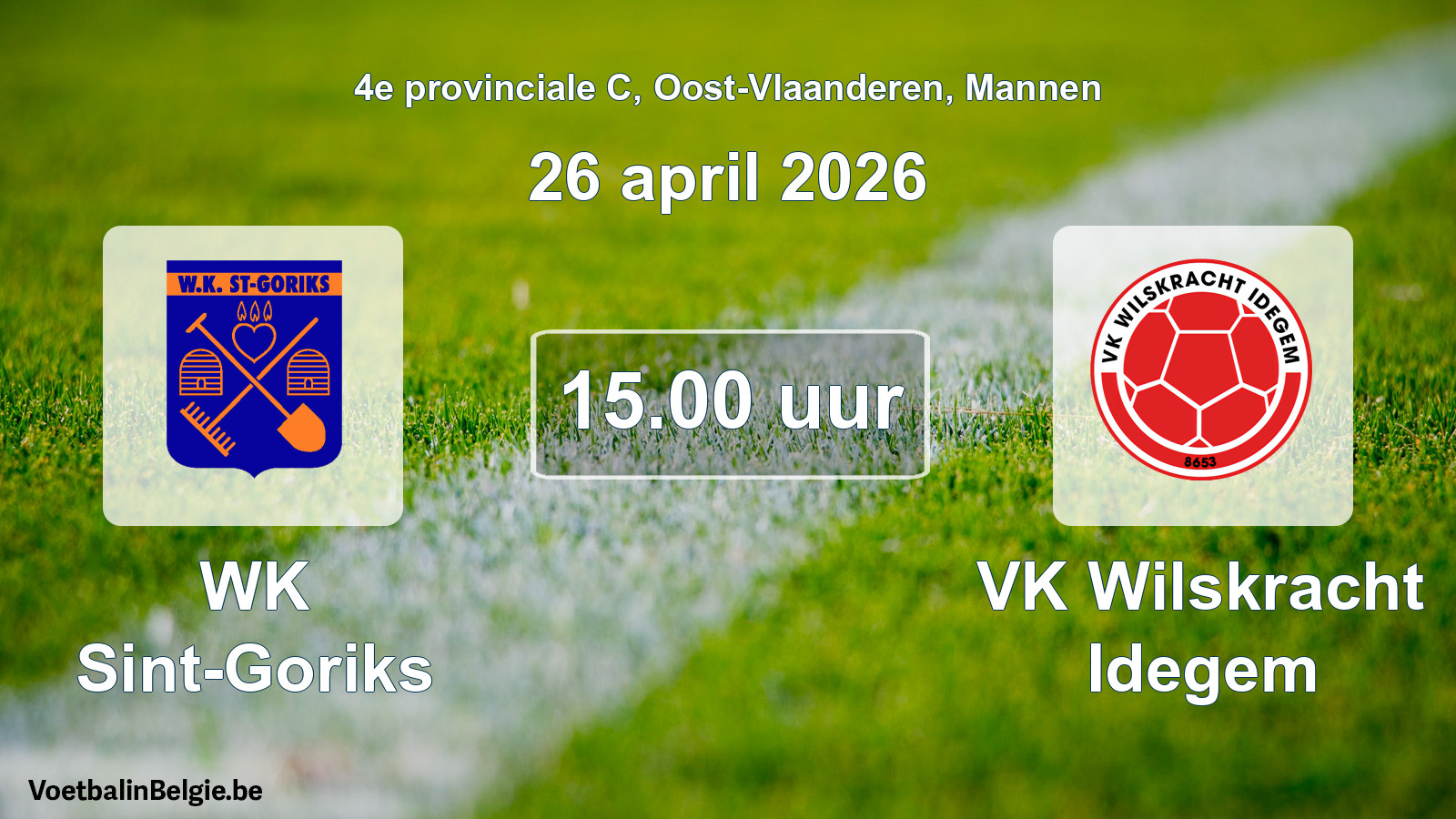 Scheduled match men football: WK Sint-Goriks - VK Wilskracht Idegem (26 April 2026)