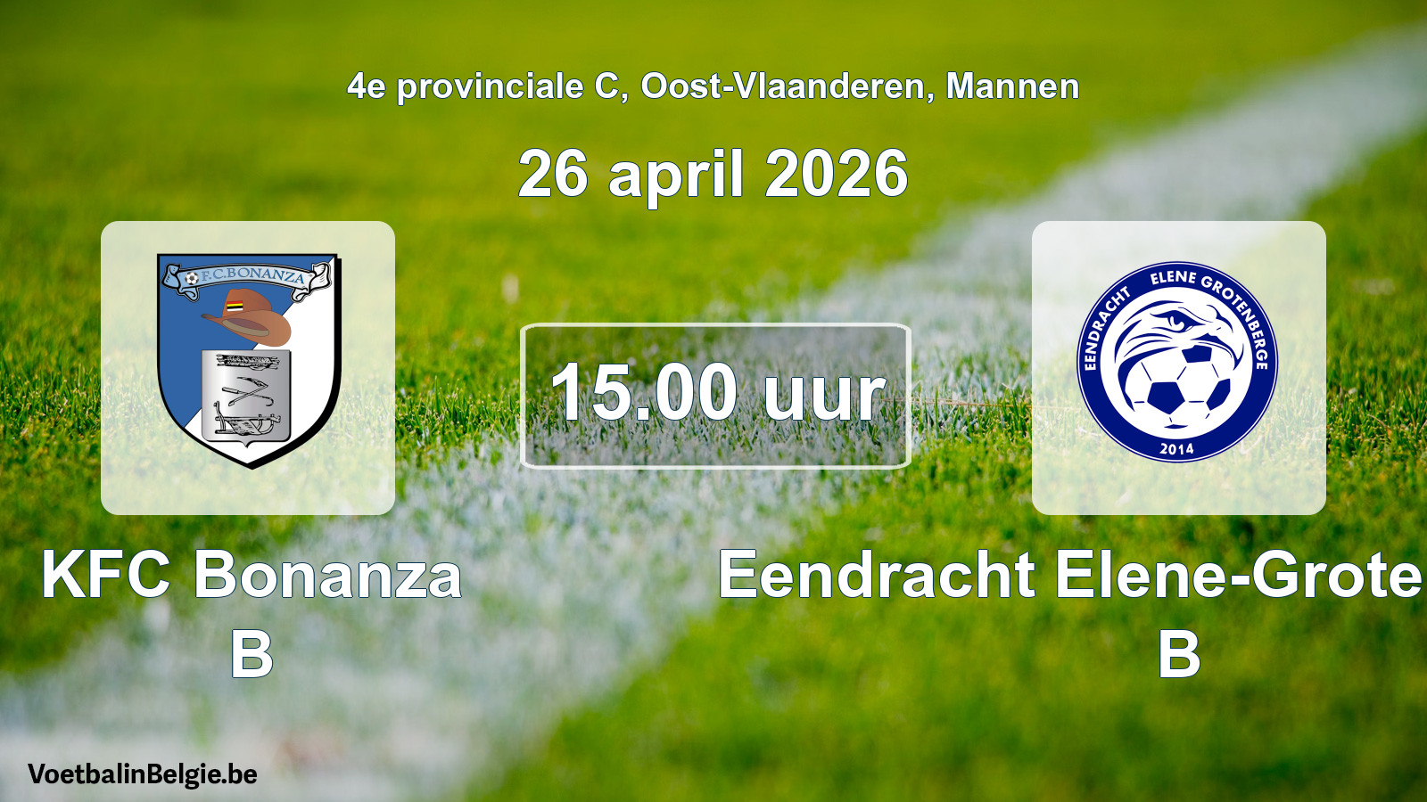 Geplande wedstrijd mannenvoetbal: KFC Bonanza B - Eendracht Elene-Grotenberge B (26 april 2026)