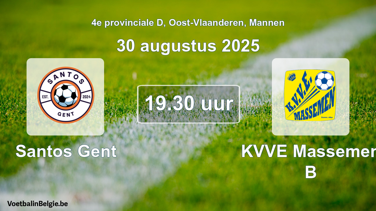 Geplande wedstrijd mannenvoetbal: Santos Gent - KVVE Massemen B (30 augustus 2025)