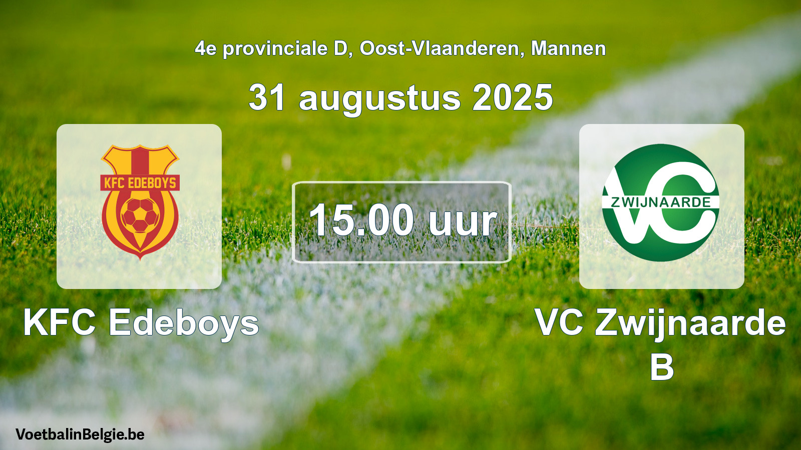 Geplande wedstrijd mannenvoetbal: KFC Edeboys - VC Zwijnaarde B (31 augustus 2025)