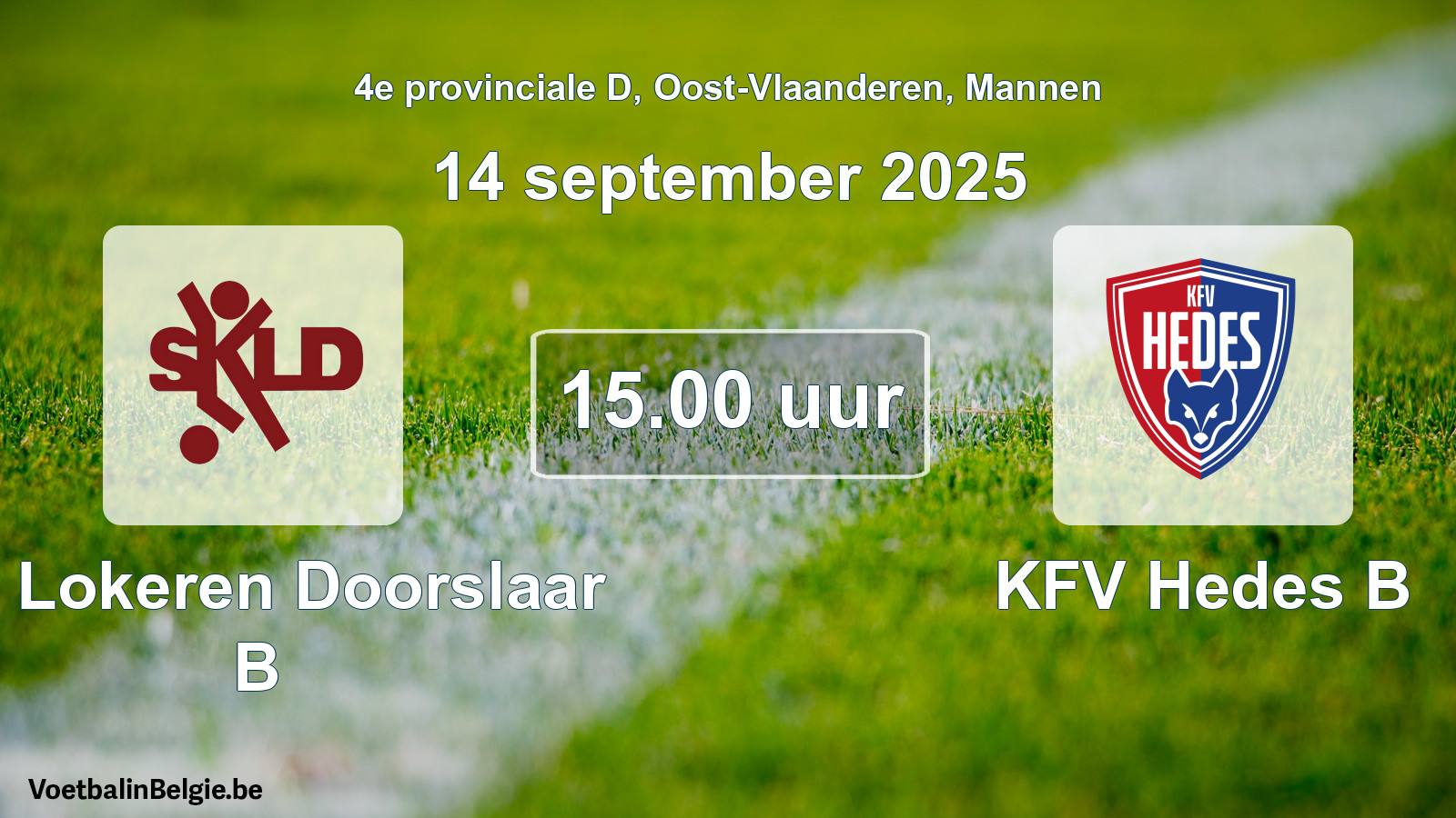 Scheduled match men football: SK Lokeren Doorslaar B - KFV Hedes B (14 September 2025)