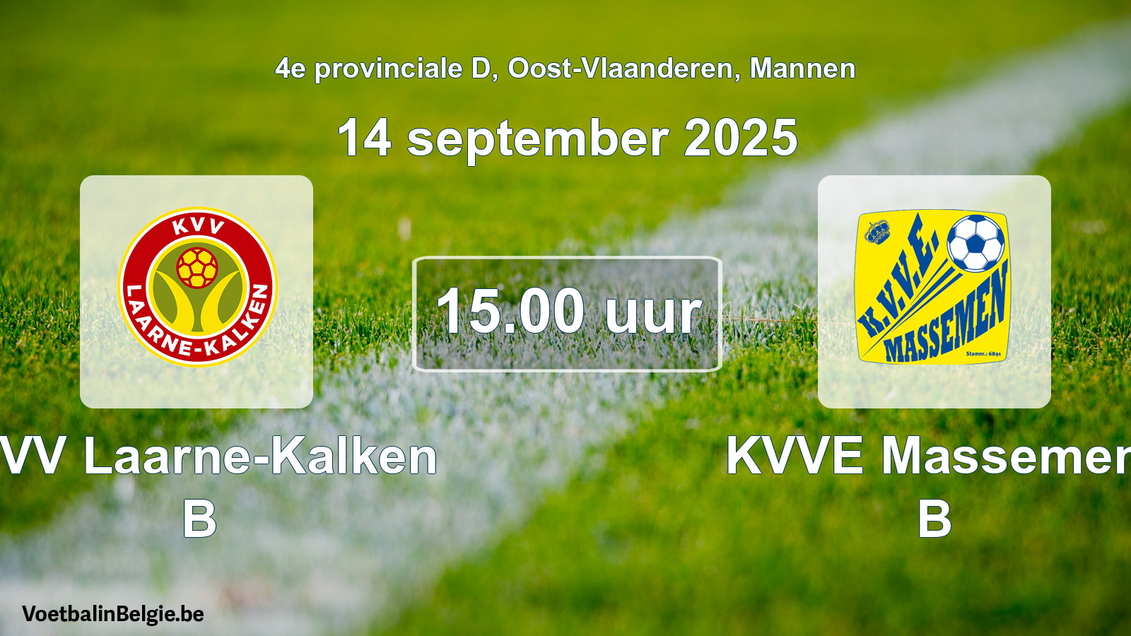 Geplande wedstrijd mannenvoetbal: KVV Laarne-Kalken B - KVVE Massemen B (14 september 2025)
