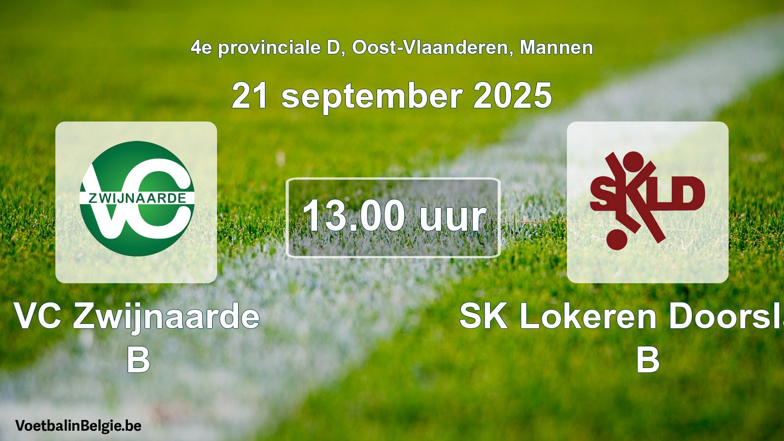 Scheduled match men football: VC Zwijnaarde B - SK Lokeren Doorslaar B (21 September 2025)