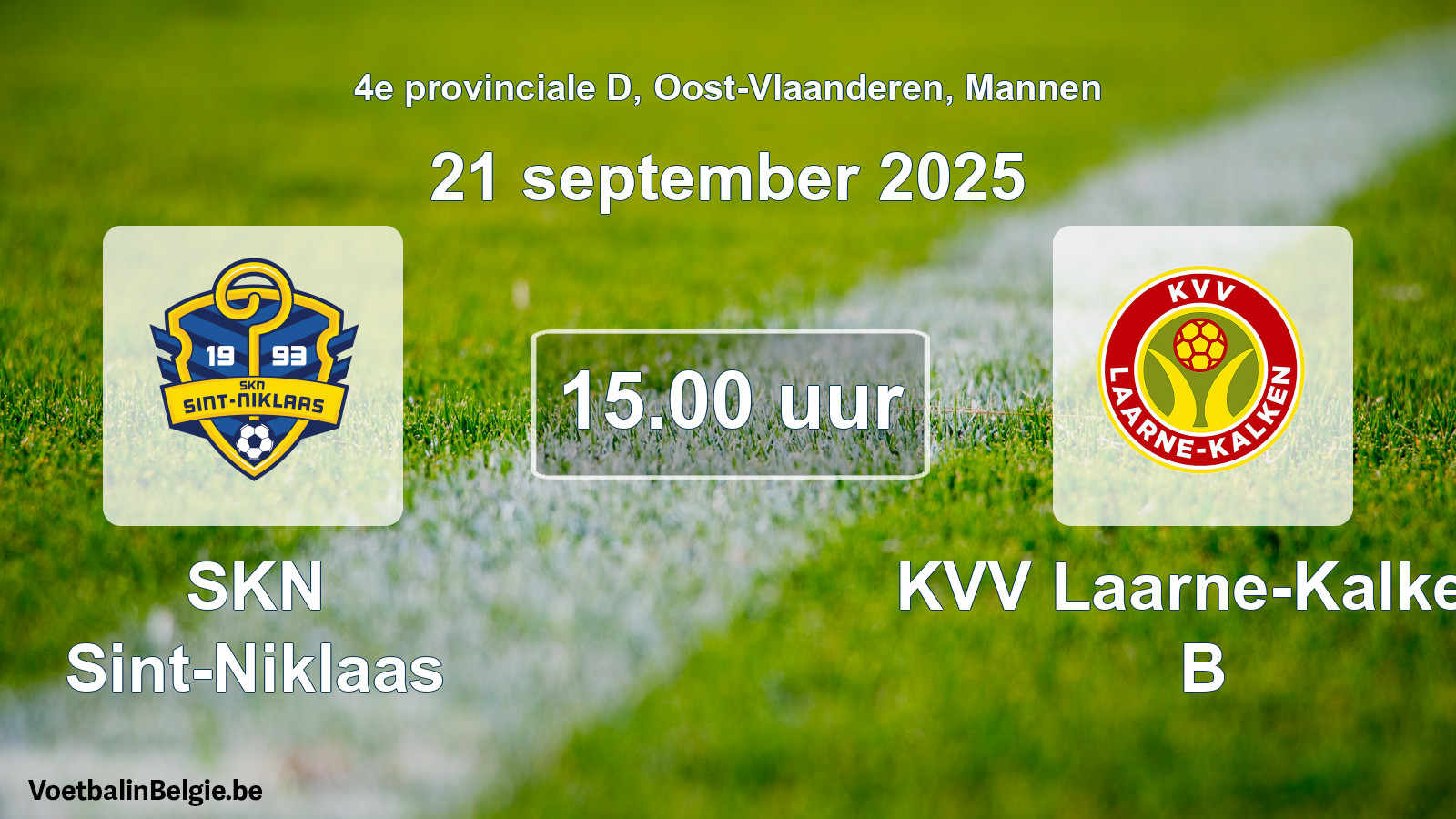 Scheduled match men football: SKN Sint-Niklaas - KVV Laarne-Kalken B (21 September 2025)