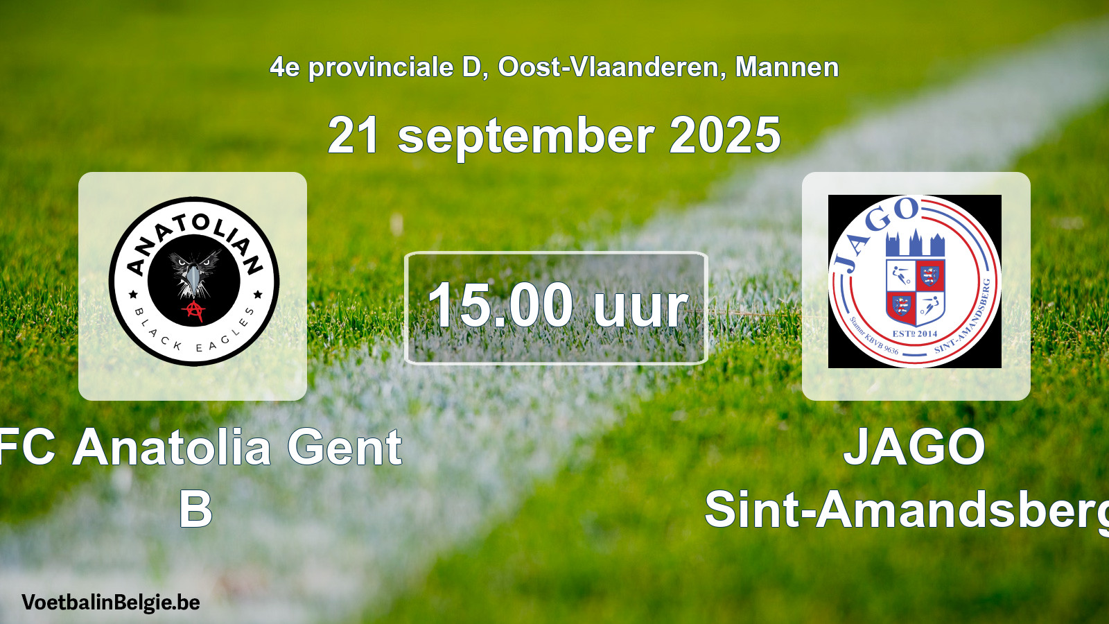Scheduled match men football: FC Anatolia Gent B - JAGO Sint-Amandsberg (21 September 2025)