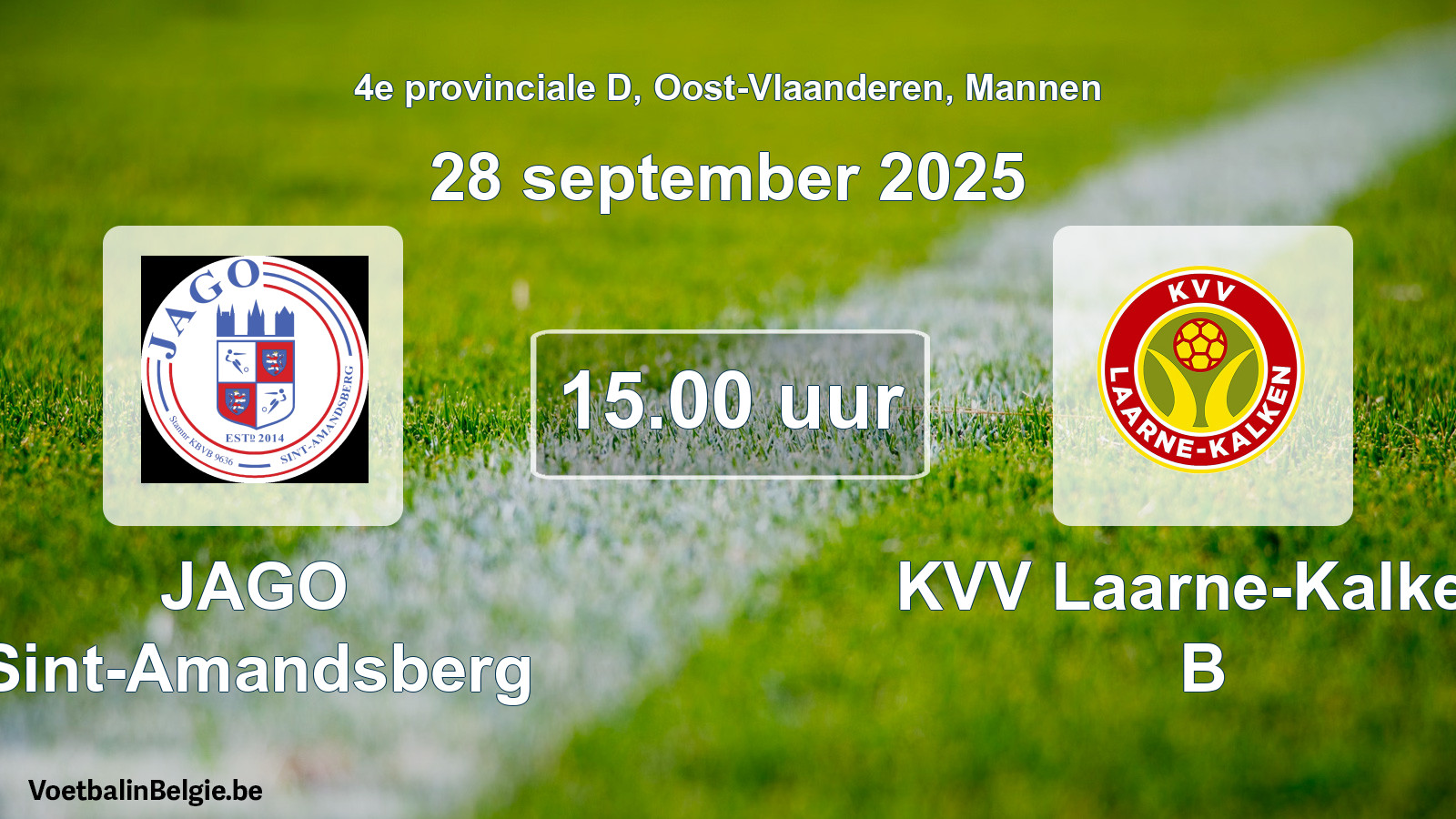 Scheduled match men football: JAGO Sint-Amandsberg - KVV Laarne-Kalken B (28 September 2025)