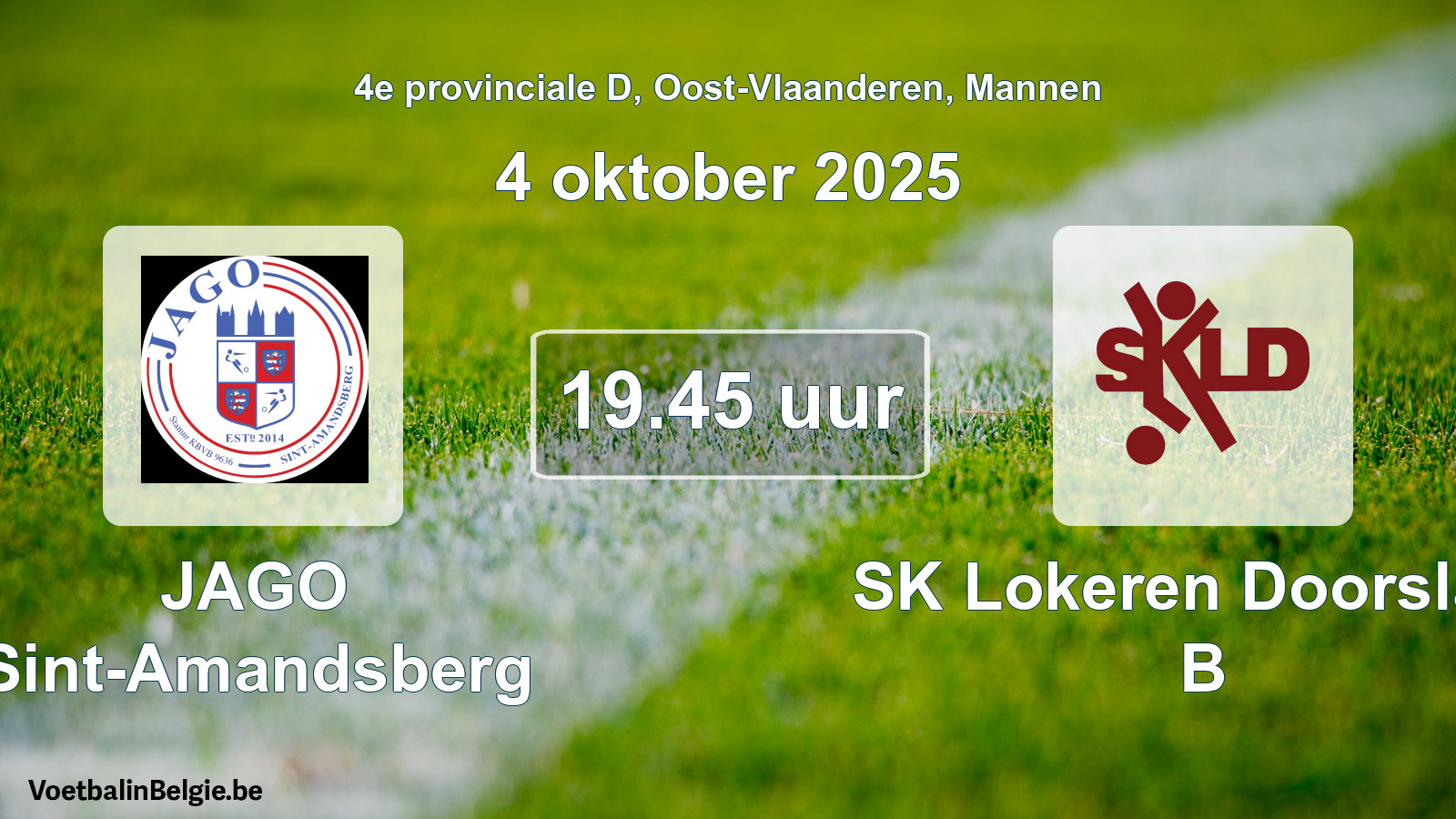 Scheduled match men football: JAGO Sint-Amandsberg - SK Lokeren Doorslaar B (4 October 2025)